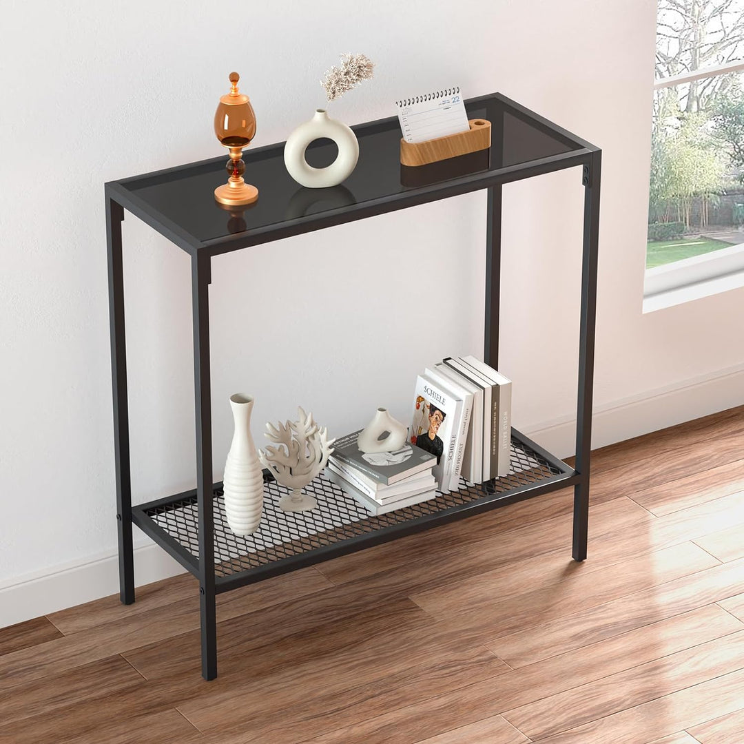 Black Console Table Glass Small Entryway Table