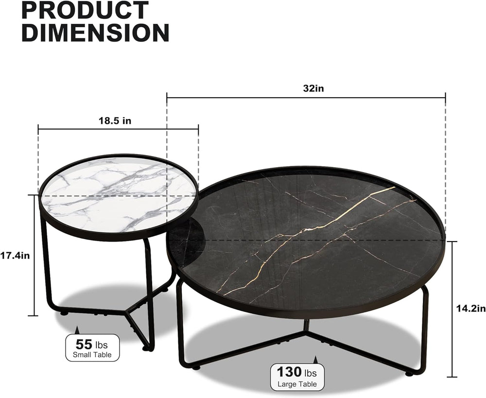 Stylish Black Coffee Table, White End Table Set