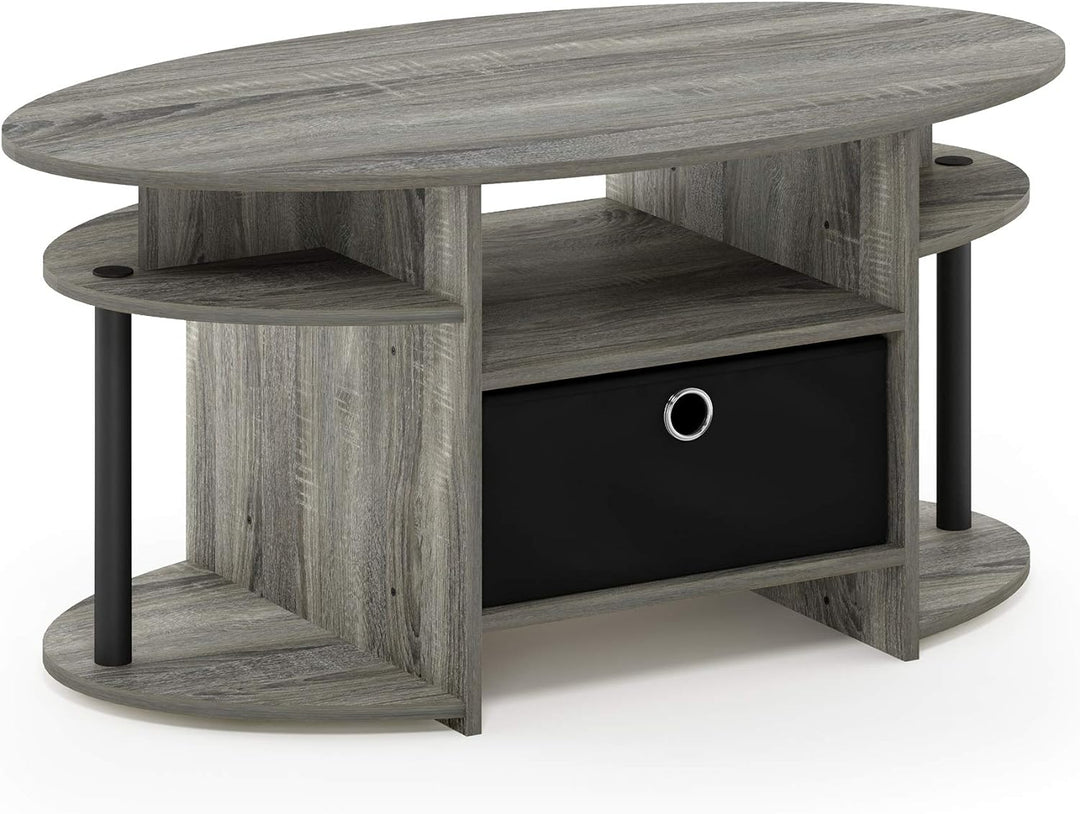 Furinno Jaya Oval Coffee Table, French Oak Grey