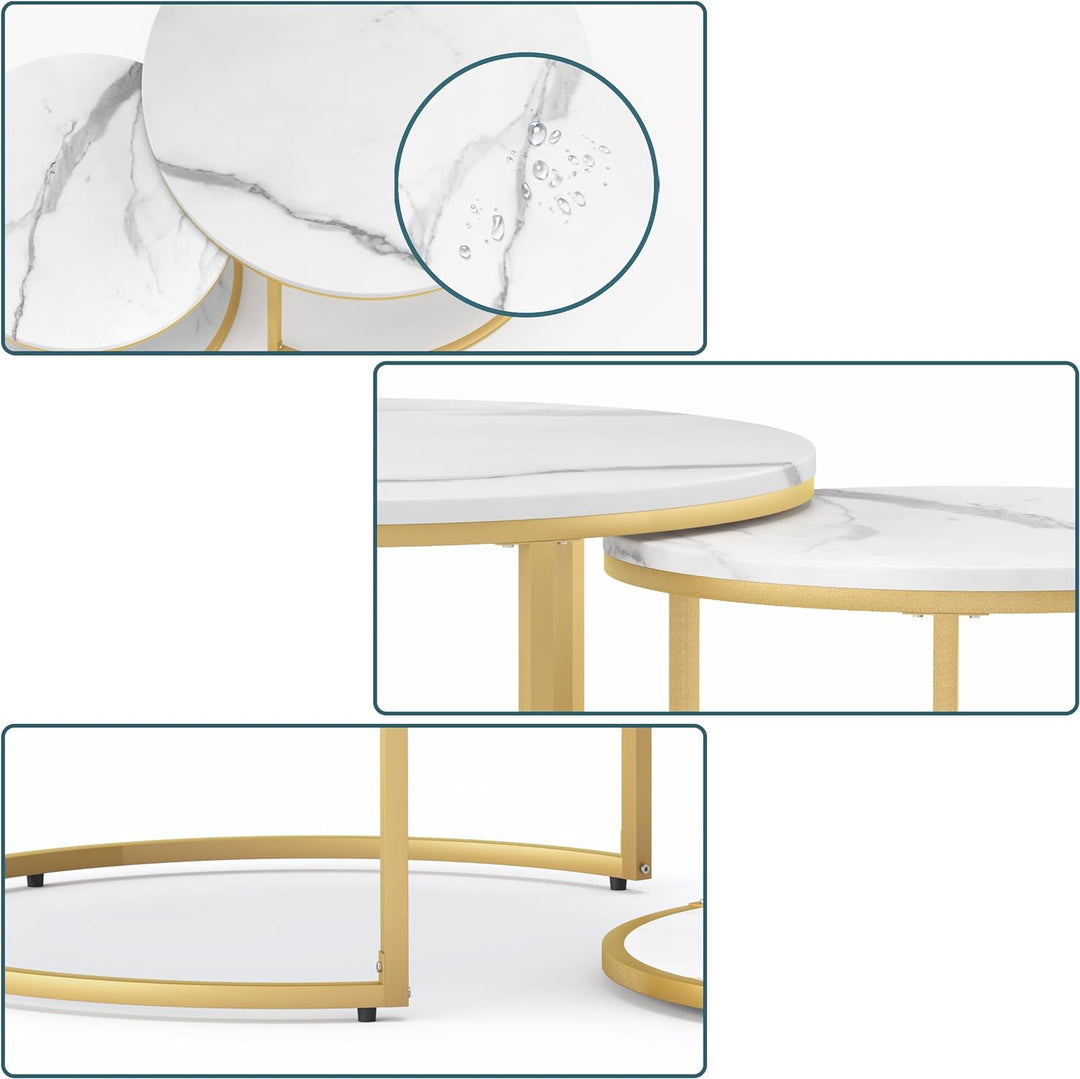 Elegant Modern Round Coffee Table Set, White