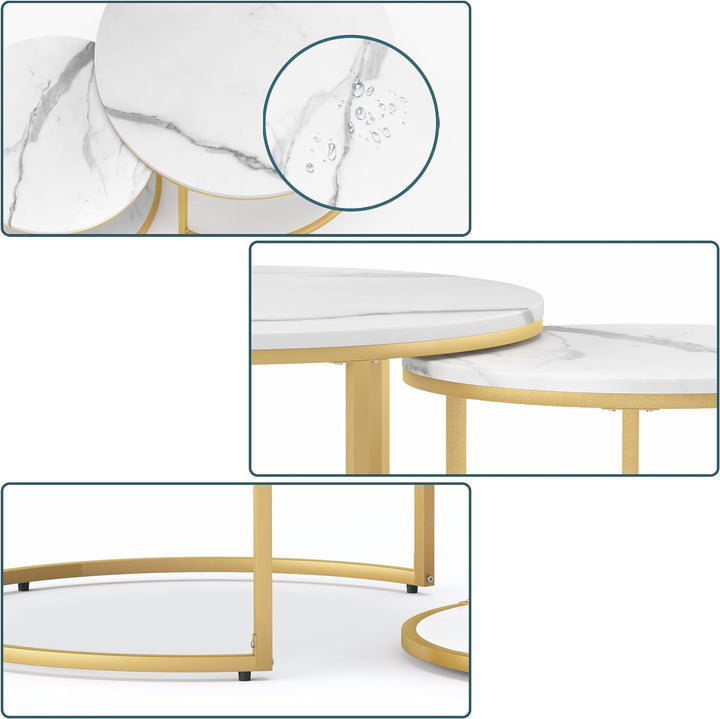 Elegant Modern Round Coffee Table Set, White