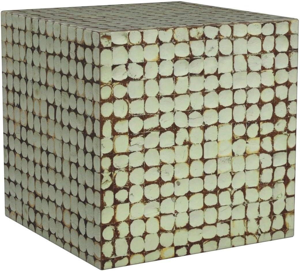 Round Side Table - Coconut Shell Mosaic (Sage Green/Square)