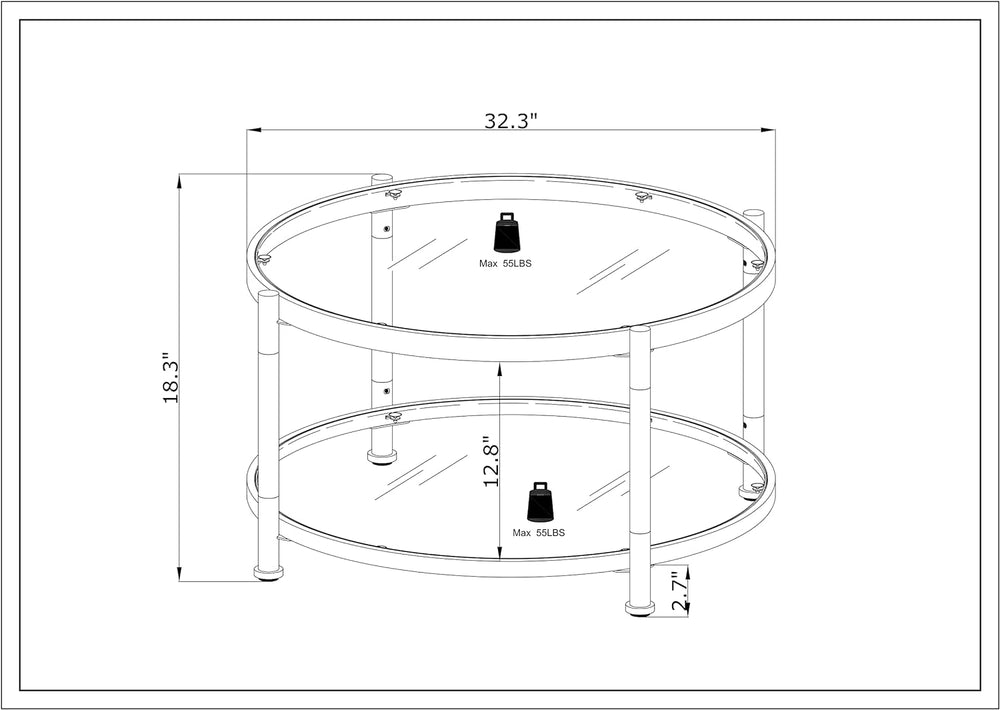 Tempered Glass Round Coffee Table, Modern Acrylic Legs