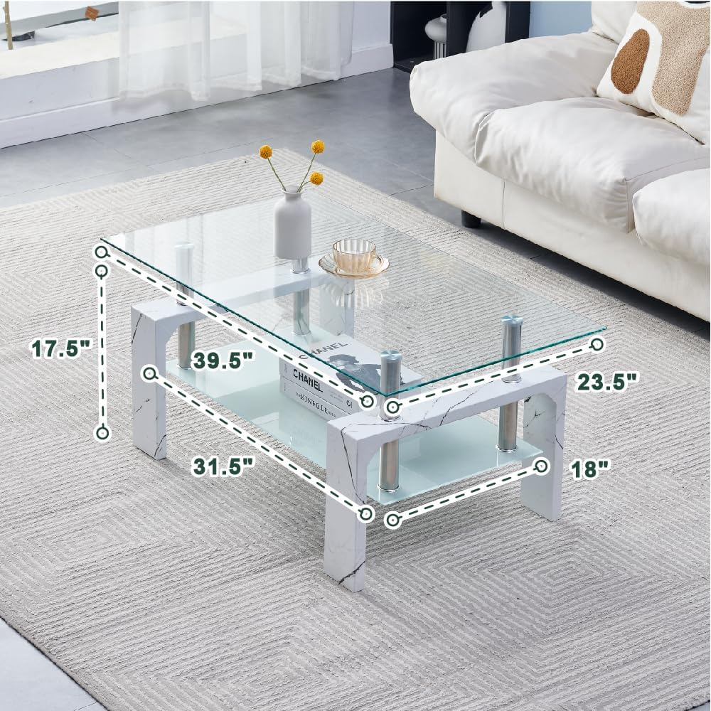 Elegant Modern Rectangle Coffee Table, Marble