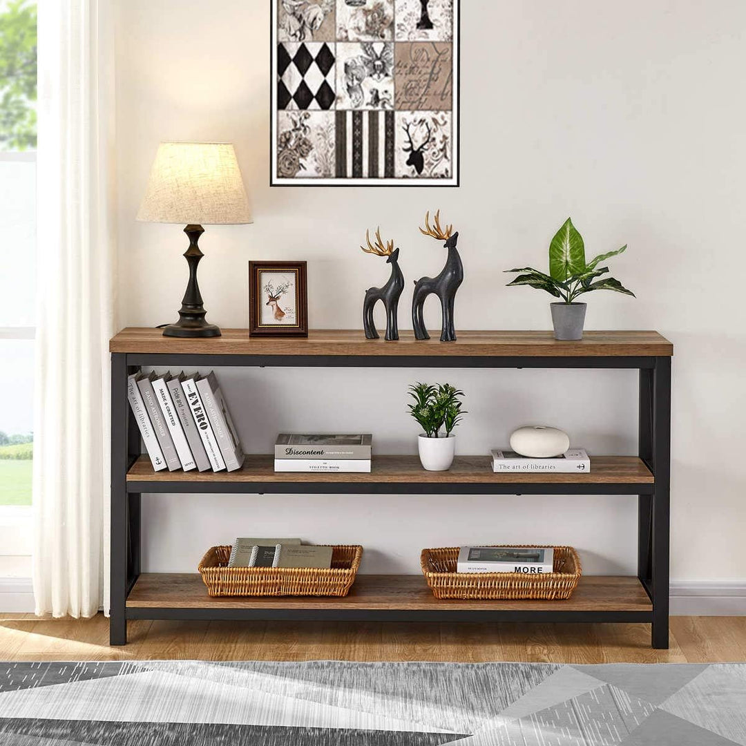 Industrial Console Table, Rustic Oak