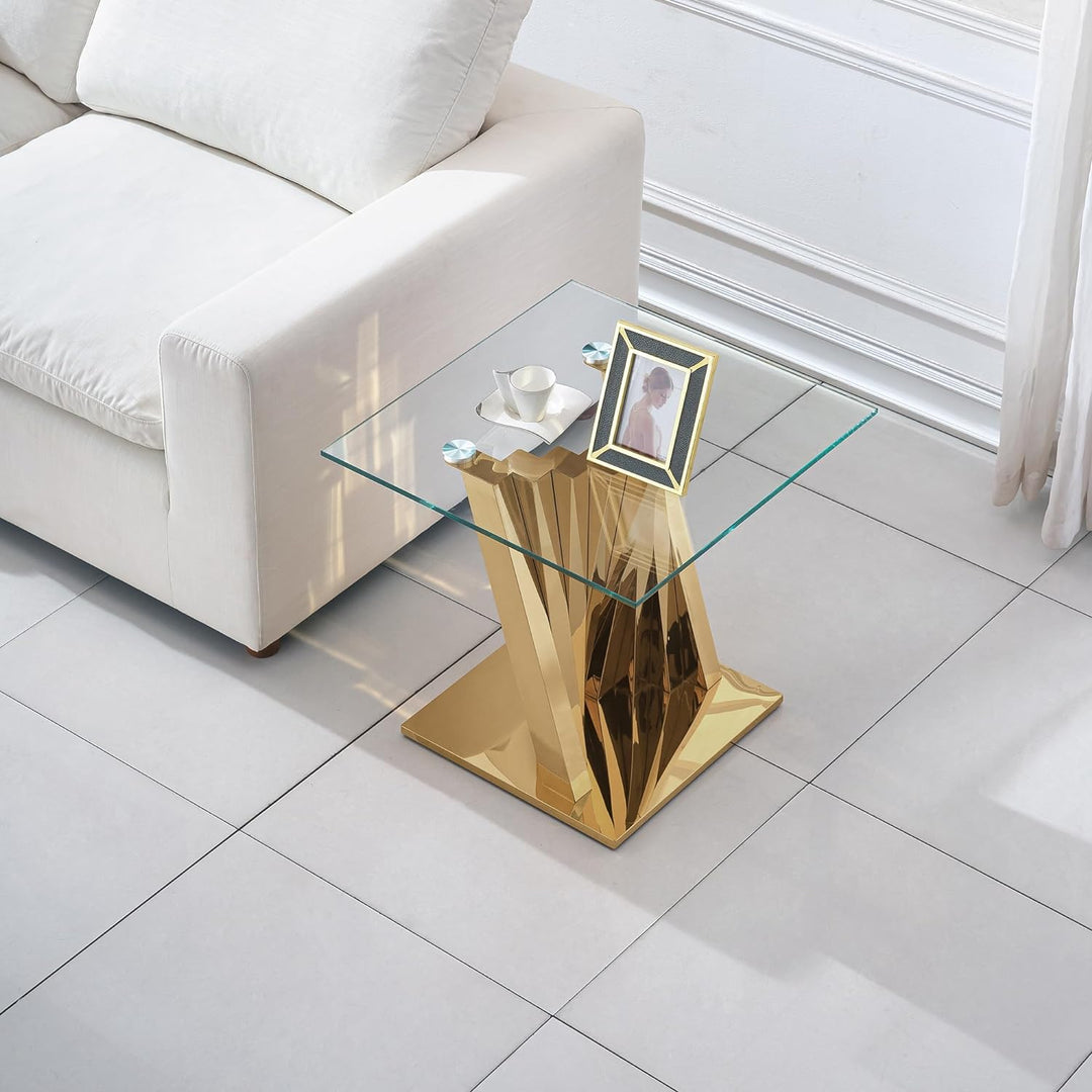 Modern Glass and Gold End Table for Living Room, Gold20