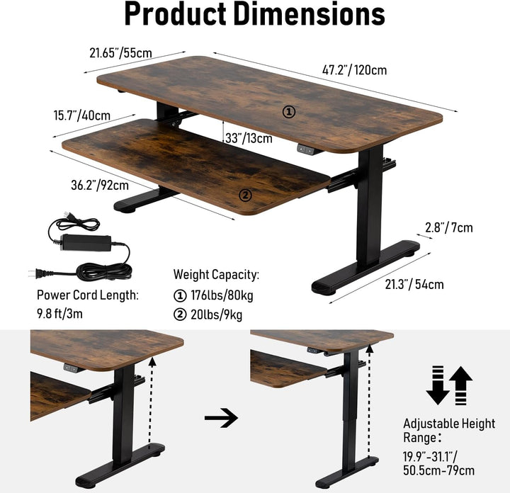 TOPSKY Electric Adjustable Coffee Table with Pull-Out Tray, Black