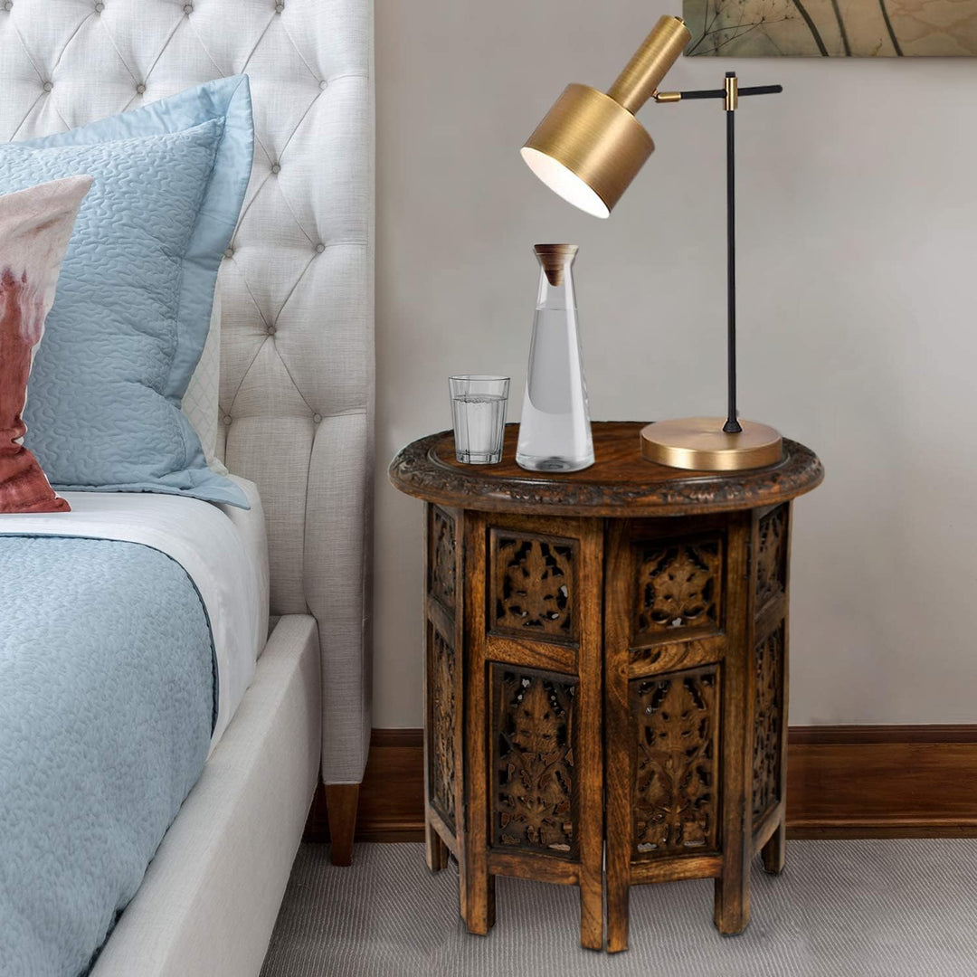 Solid Wood Accent End Table - Antique Brown