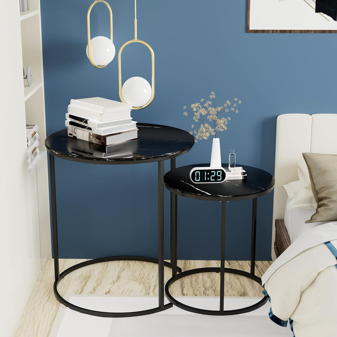 Black Marble Nesting Coffee Table Sets Side End Table