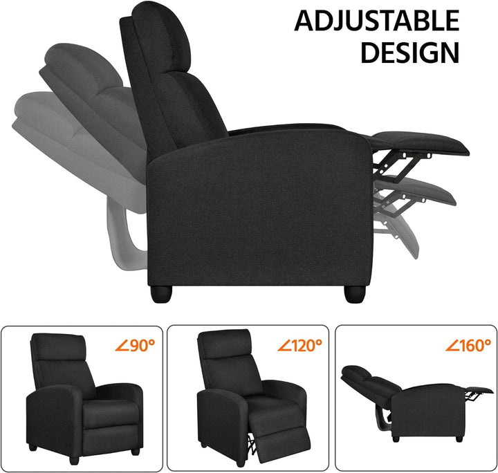 Fabric Recliner Chair Sofa Ergonomic Adjustable Matte Black