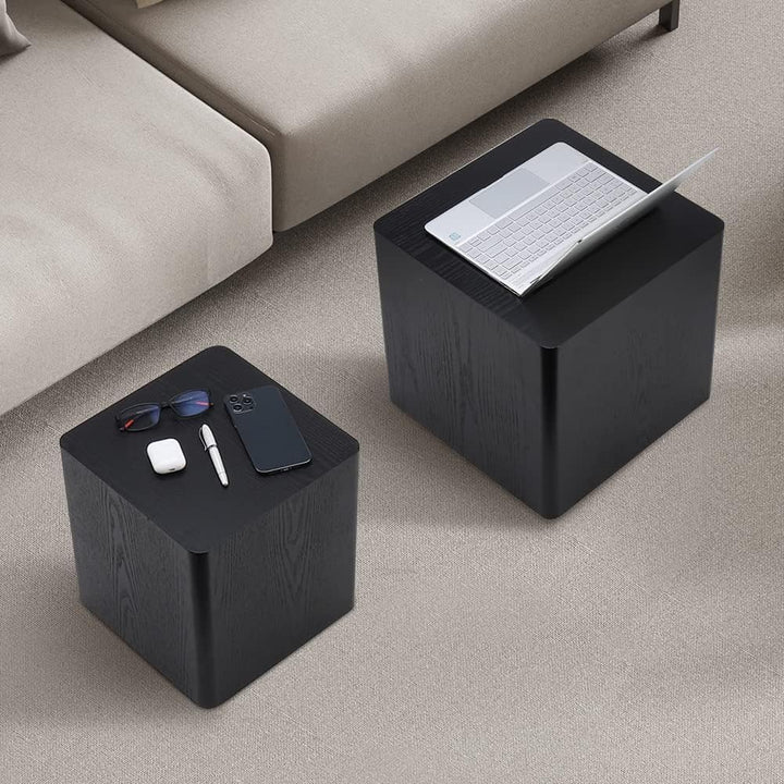 Nesting Coffee Table Set, Modern Square Wood Side Tables, Black