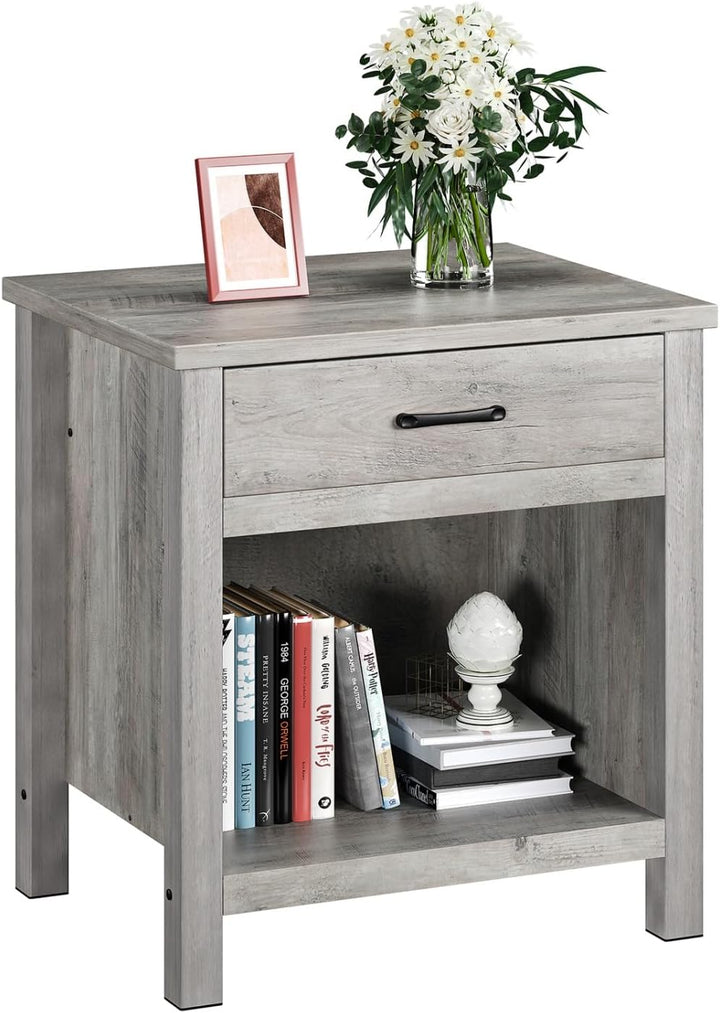 Farmhouse Square Nightstand, Bedside Table Grey