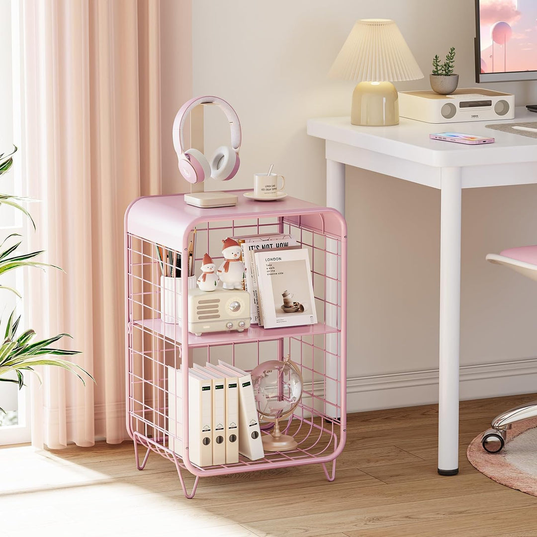 Cute Pink Nightstand,3 Tier End Table,Vintage