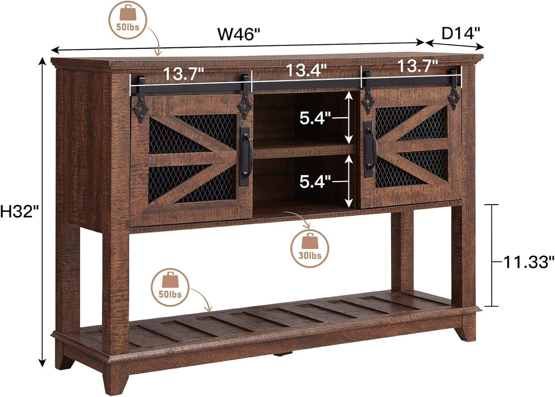 46" Farmhouse Console Table w/Sliding Barn Doors