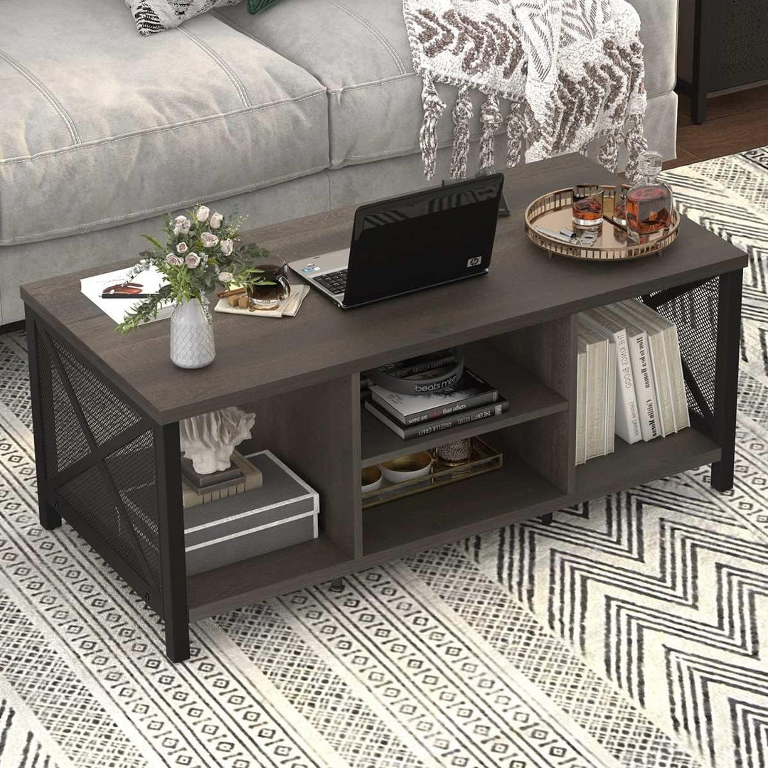 Rustic Coffee Table, Farmhouse Dark Wood Center Table, Walnut Brown