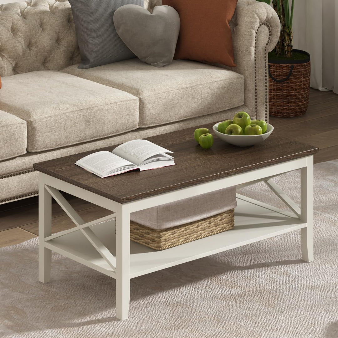 Wooden Coffee Table with Storage, White