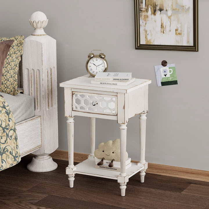 Vintage Nightstand, Farmhouse End Table, White