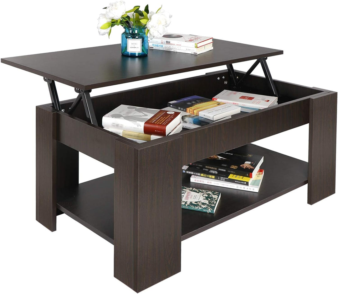 Modern Lift-Top Coffee Table with Hidden Compartment, Black