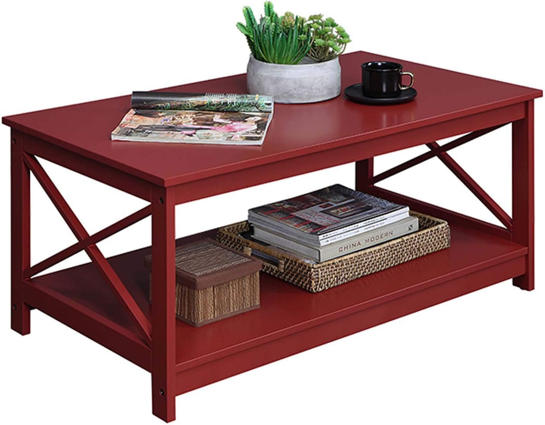 Convenience Concepts Oxford Coffee Table with Shelf, Cranberry Red