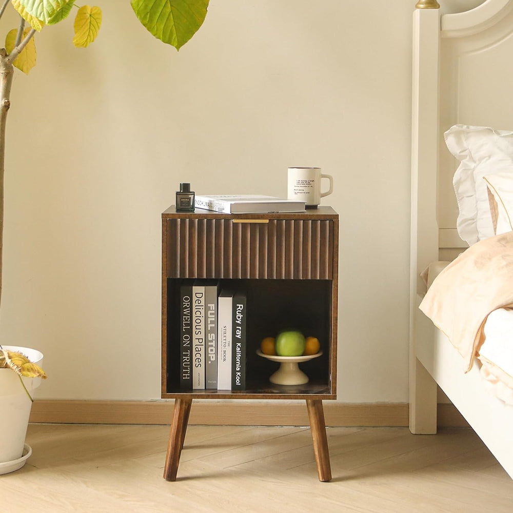 Mid Century Modern Nightstand, Wood Bedside Table