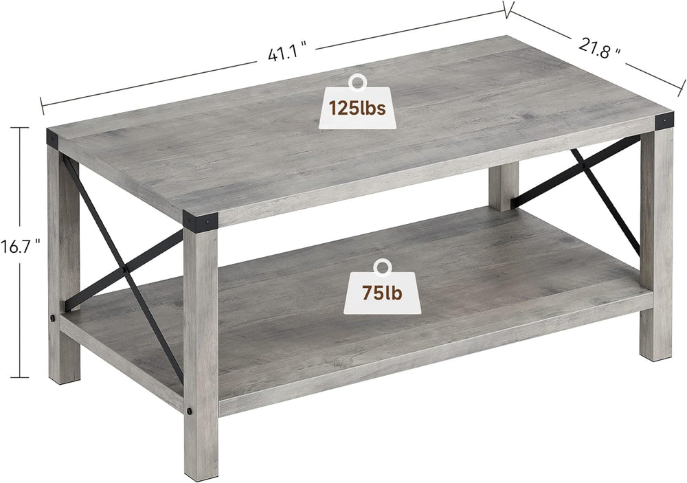 Rustic Farmhouse Tea Coffee Table, Grey