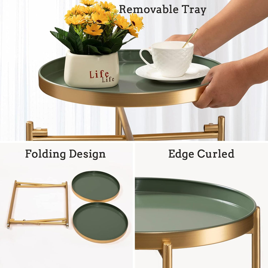 2 Tier Gold Side Table, Folding Round Metal End