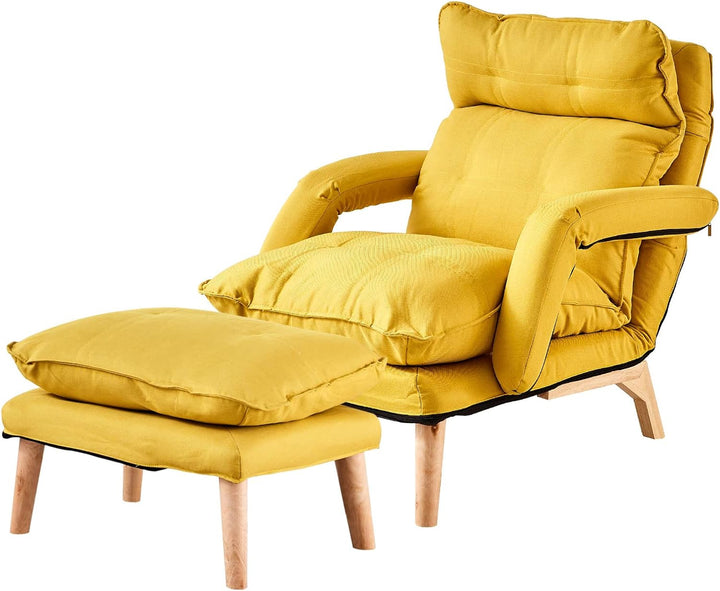 Lazy Chair with Ottoman, Modern Accent Lounge (Yellow)