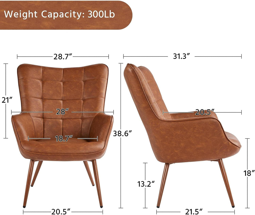 Leather Accent Chairs, Living Room Chairs Leather Large Armchairs Accent Chairs with Metal Legs, Camel