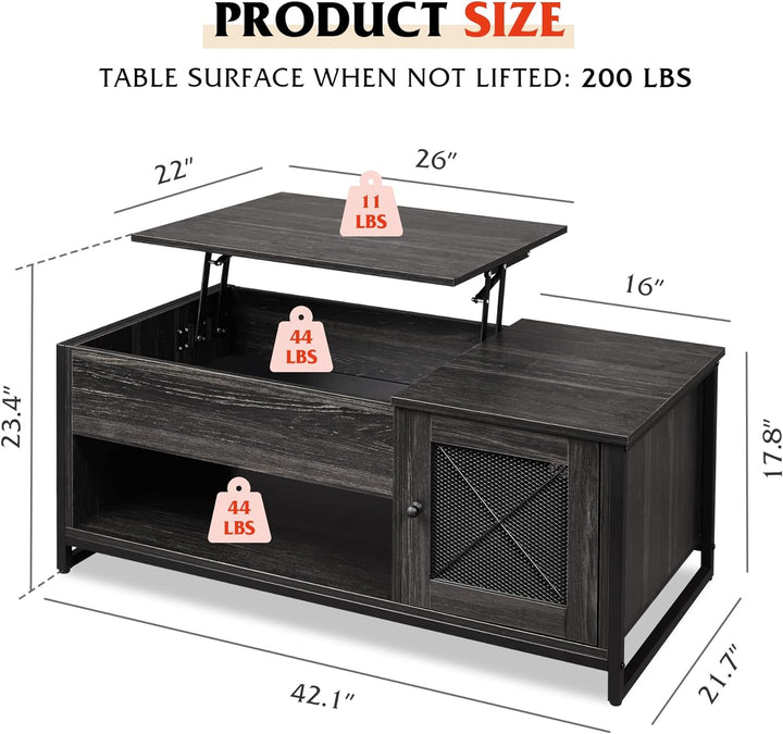 Lift Top Coffee Table with Hidden Storage, Black Wood