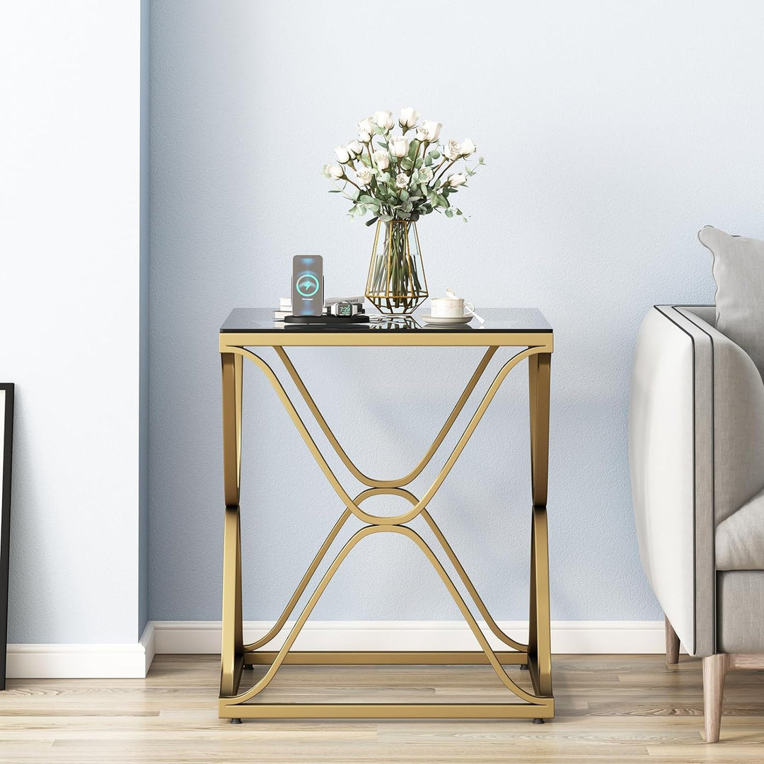 Gold End Table Glass Side Table Metal Frame