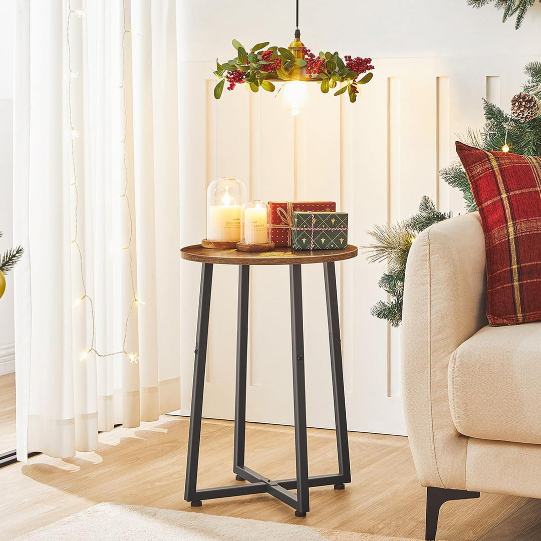 Round Side Table, 15.7" Nightstand, Rustic Brown