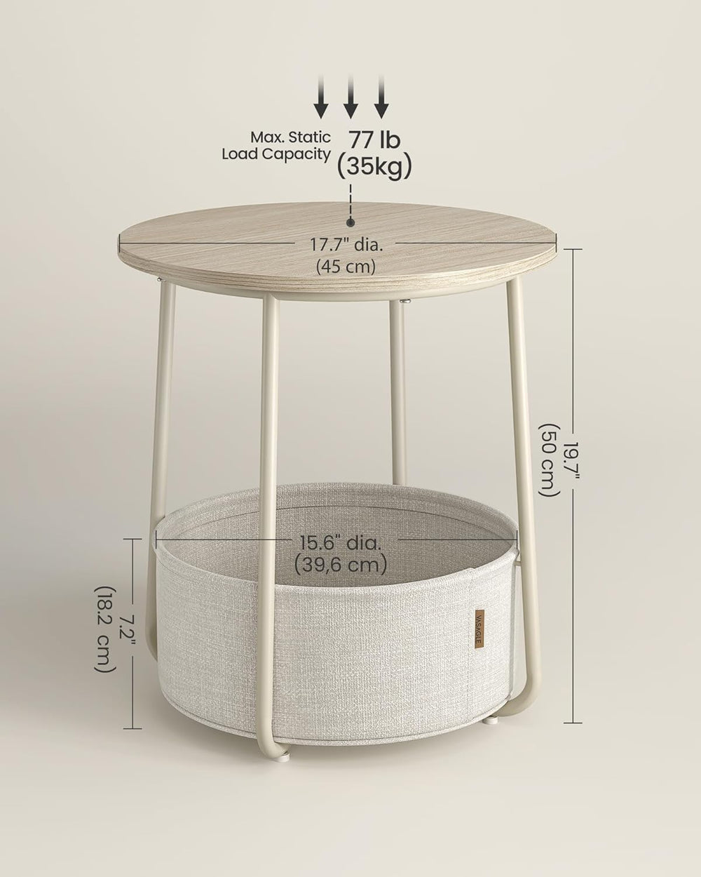 Small Round Side End Table, Cream White ULET223K67