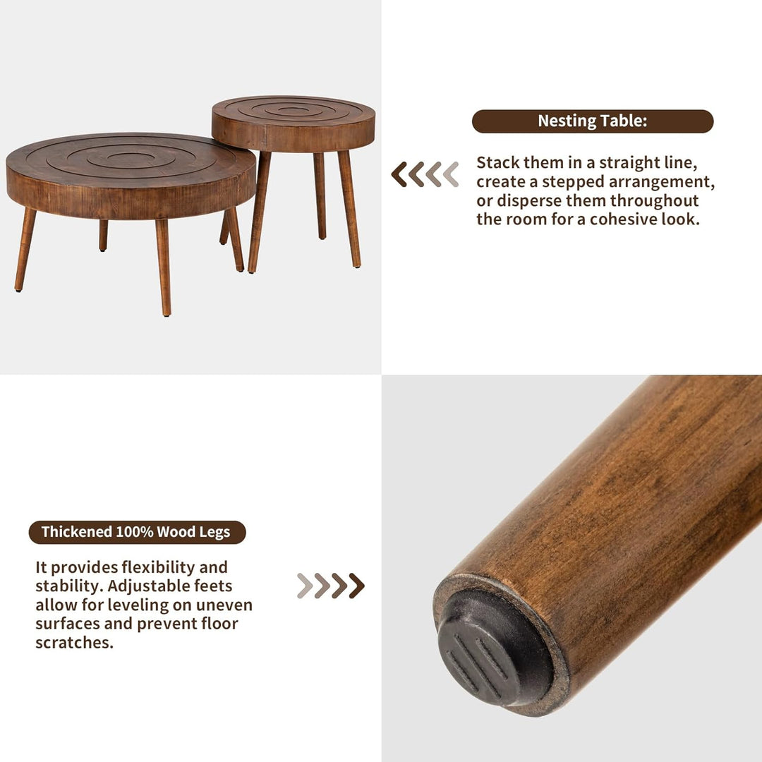 Nesting Coffee Tables with Wood Grain Finish, Modern Accent Coffee Table