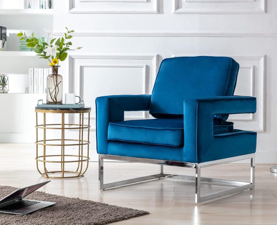 Velvet Accent Chair Modern Single Sofa Chair Blue