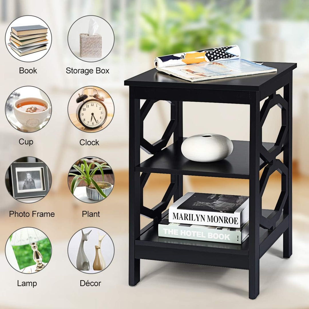 3-Tier Nightstand, Omega End Table, Black