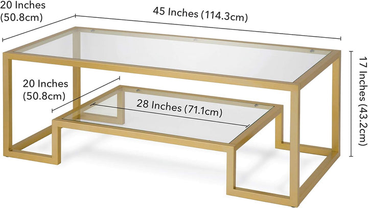 Rectangular Coffee Table, 45-inch Wide, Modern Design, Brass