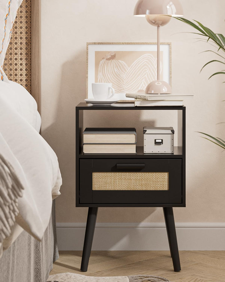 Rattan Nightstand, Side Table with Hand Made Drawers