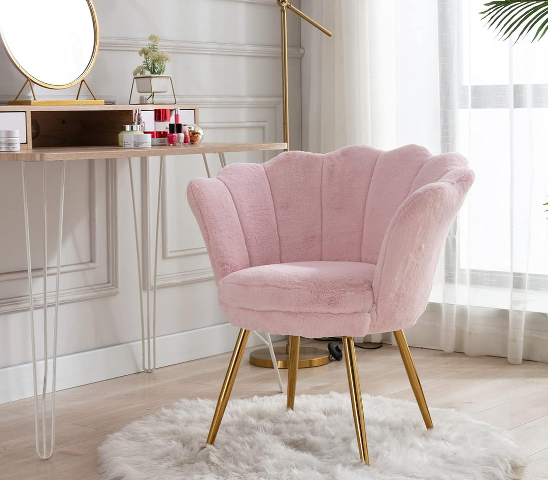 Faux Fur Mid Century Modern Retro Accent Chair(Sakura Pink)