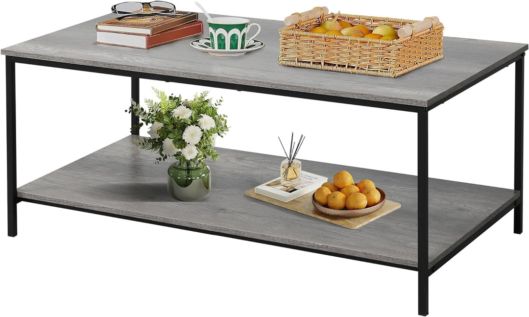 2-Tier Coffee Table with Storage Shelf, Grey Oak 39.3in