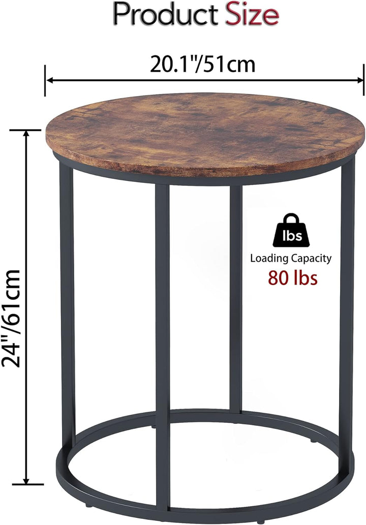 Round End Table, 20" Accent Small Side Table