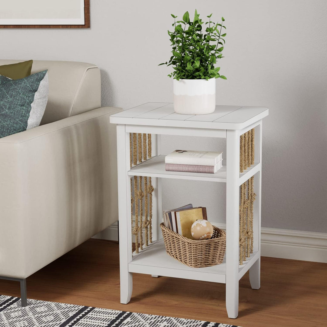 Farmhouse Nightstand, Rustic 3-Tier End Table, MDF Side Table