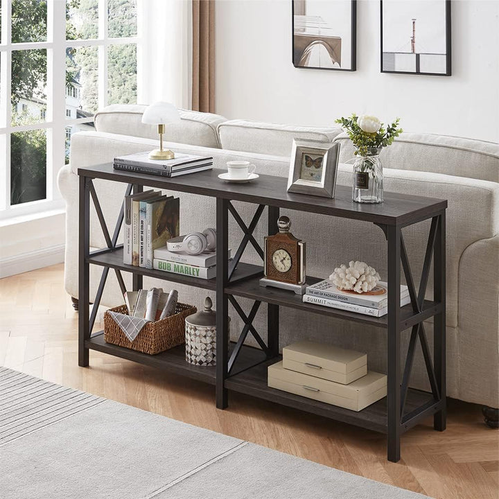 Industrial Console Table, Rustic Wood and Metal Sofa Table