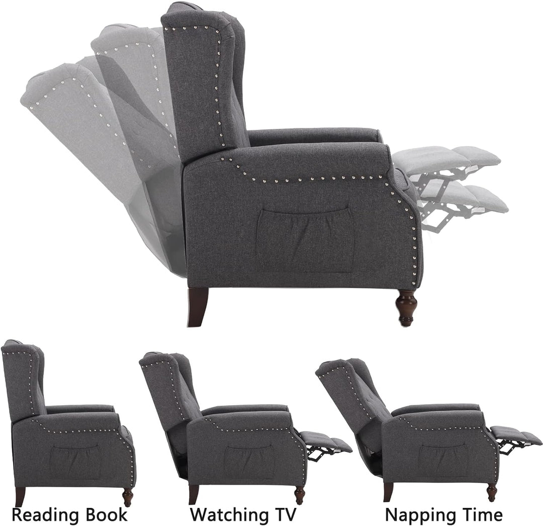 Wingback Recliner Chair, Heat Massage, Grey