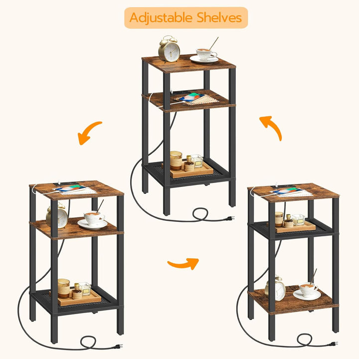 Side Table w/ Charging Station, 3-Tier Storage