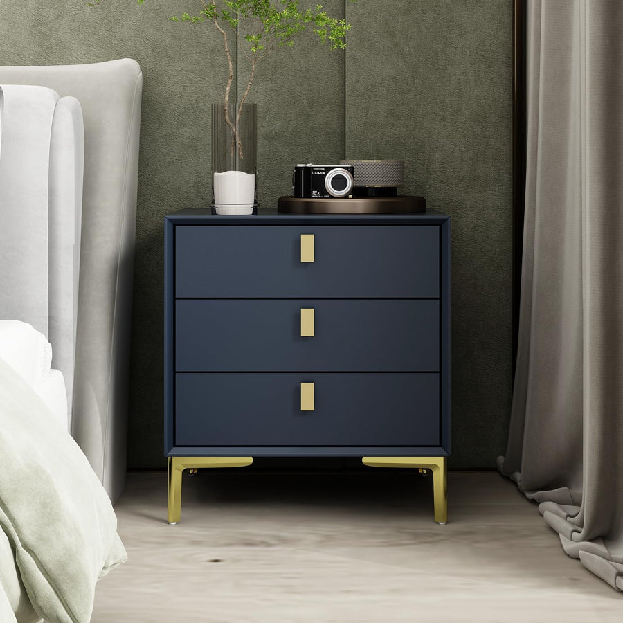 3-Drawer Nightstand, Modern Bedside Table, Navy