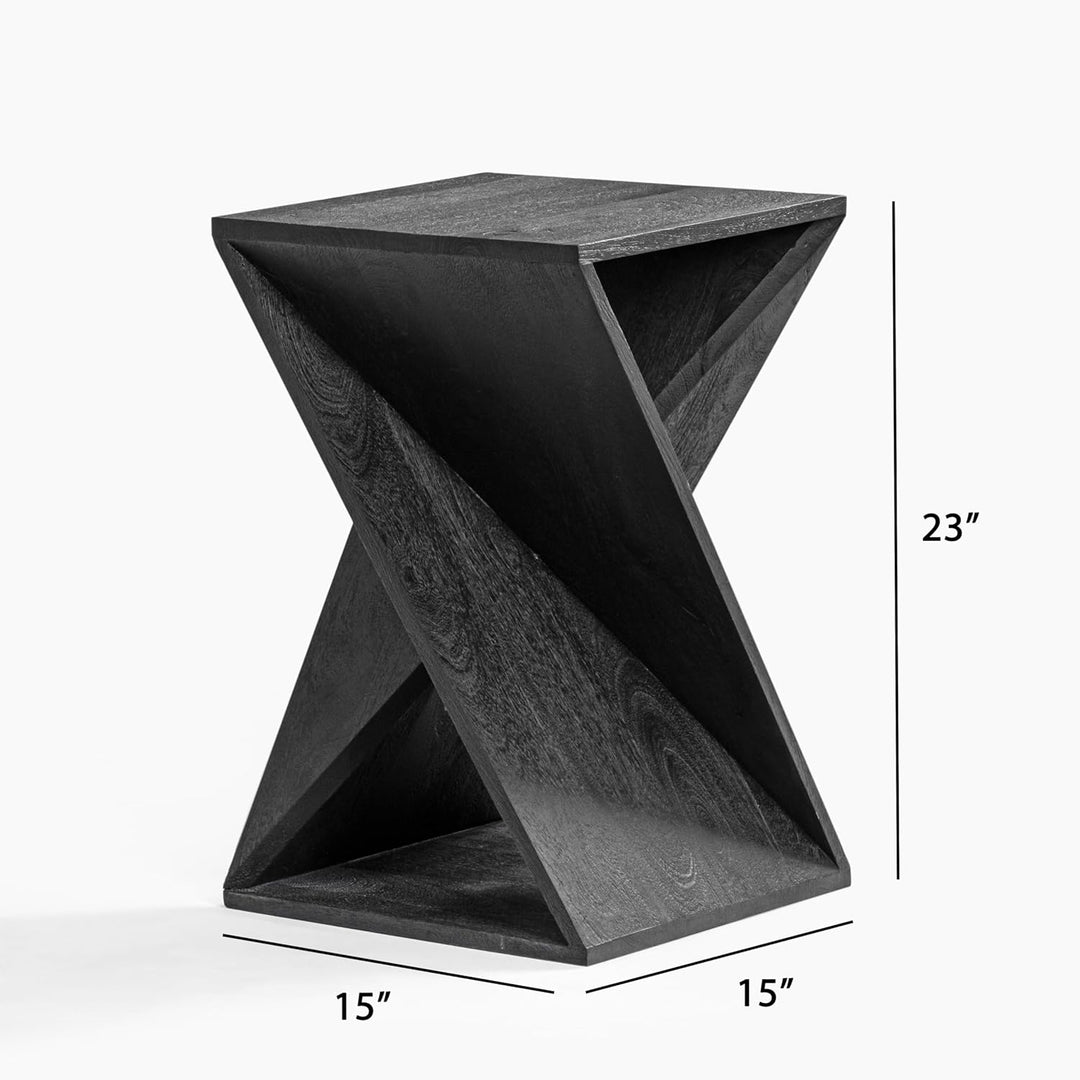 Mango Wood Twisted X End Table Black