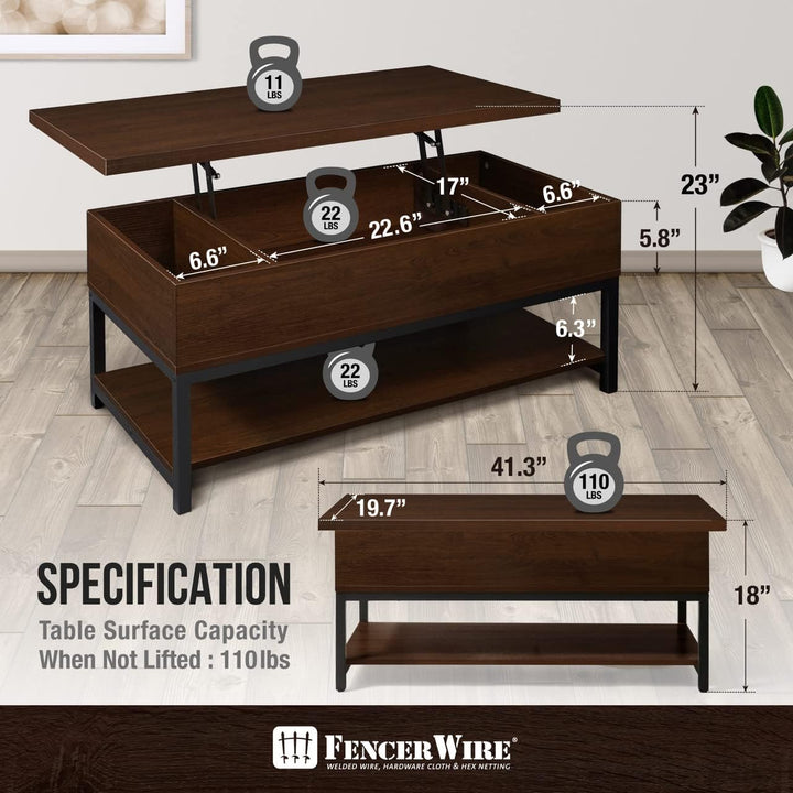 Lift Top Coffee Table with Storage, Open Shelf, Hidden Compartment