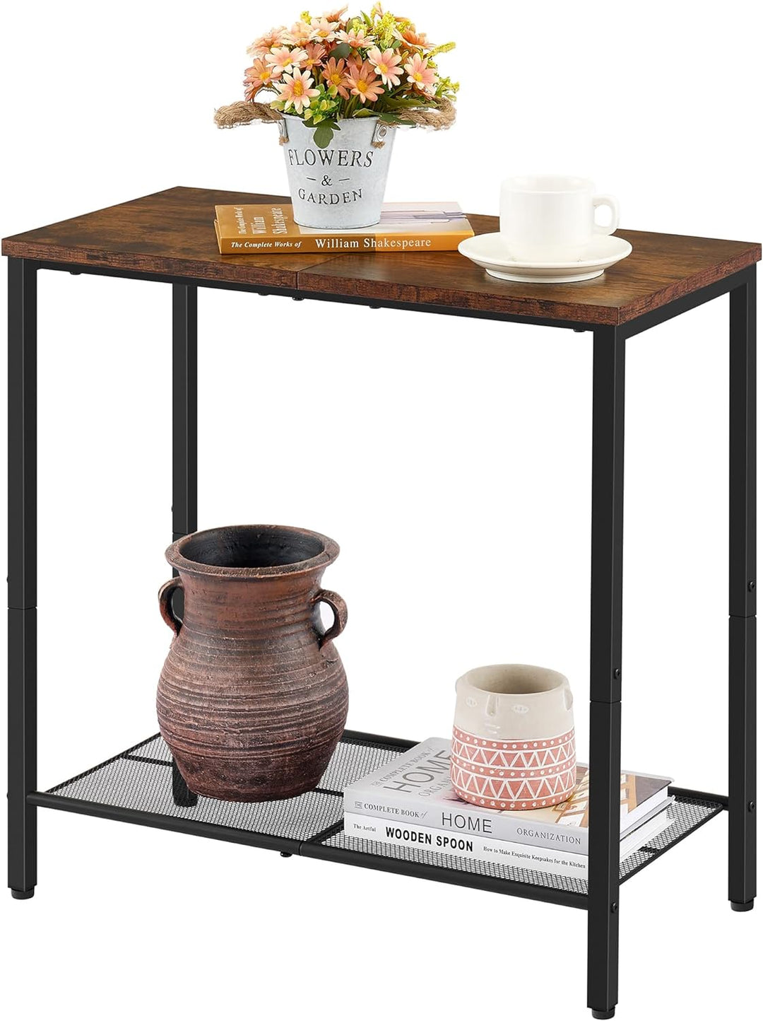 2 Tier End Table, Narrow Side Table w/ Storage