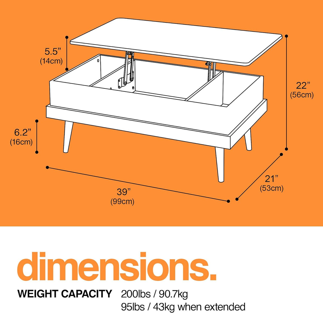 Houseables Lift Top Coffee Table with Storage, Brown, Modern