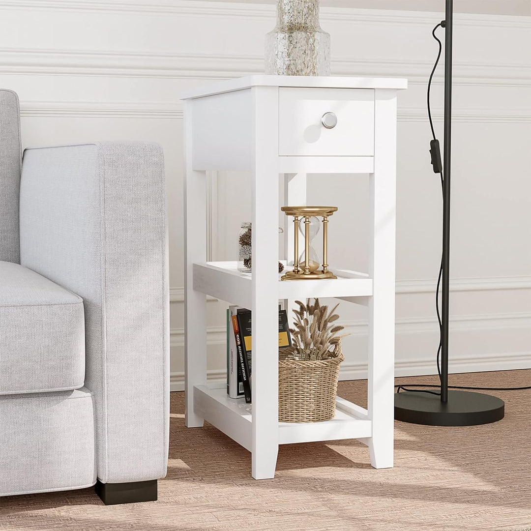 3-Tier White Nightstand, Wood Look Accent Tables